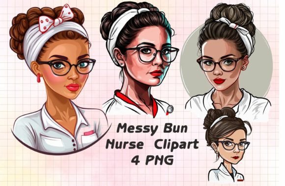 Messy Bun Nurse PNG: Graphics for Crafts